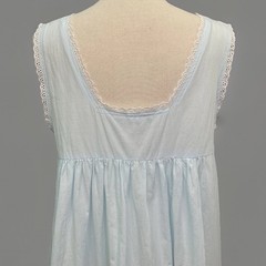 VTG Lewis Frimel Blue Cotton Nightgown M Lace Buttons Pintuck Maxi Cottage Core