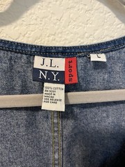 Vintage Denim Jumper Womens L Dress JLNY Sport Embroidered 100% Cotton Button
