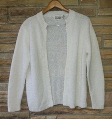 Vintage 1980s Boucle Knit White Acrylic Cardigan M Off White