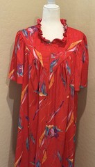 Vintage Granada Tropical Floral Caftan Lounger House Dress Robe Gown Red SZ 3XL