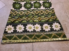 Vintage 70s Keone Hawaiian Barkcloth Midi Dress Green Floral Tiki Button Front