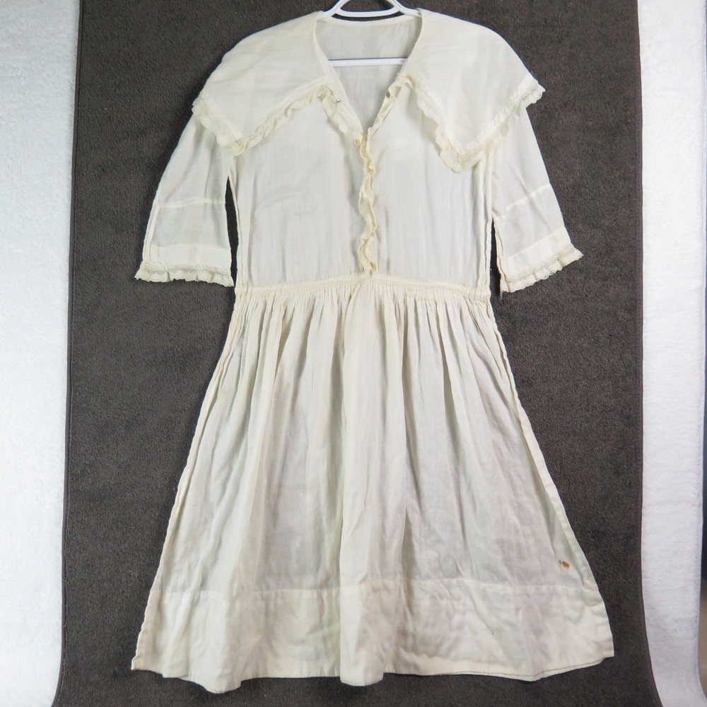 Antique 1920’s era Dress Woman Girl Cream Lght Cotton Muslim Waist 36″ Chest 40″