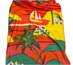 Vtg 70s Hawaiian Sunset Rainbow Palm Trees Micro Terrycloth Towel Maxi Dress M