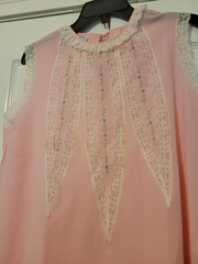 VTG 70s EVE STILLMAN HAND EMBROIDERED NIGHT GOWN PINK WOMENS S