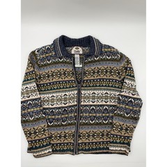 Vintage Tiara International Blue and Tan Fair Isle Zip Up Sweater