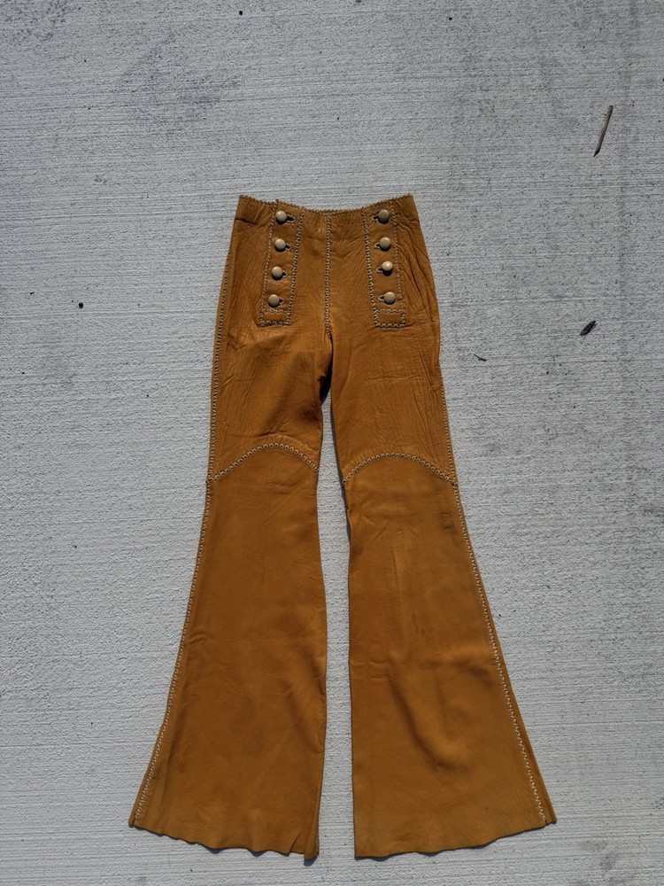 Vintage Pieles Pitic Handmade Leather Bell Bottom Pants North Beach Era Size 6