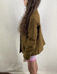 Vtg 50s Peacoat Blazer Crop Wool Tweed 42 EU Brown Austria Handmade Preppy READ