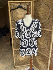 Vintage Stenay 100% Silk Beaded Top Blue Size 1X (L)Plus Size Retro Boho Blouse