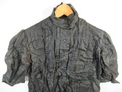 Antique 1800s Victorian Pleated Silk Blouse High Neck Puff Sleeve Mourning