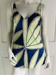 Vintage 1970’s Rose Marie Reid Blue Green One Piece Skirted Swimsuit Size 12