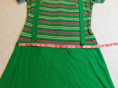 VTG 60s 70’s DRESS MINI JUMPER STRIPED KNIT POLY GREEN XS/S MOD GOGO GROOVY
