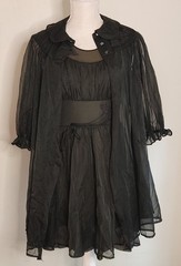 Vintage Black CHIFFON Teddy Gown Peignoir Set Shadowline Gothic Babydoll sz 34