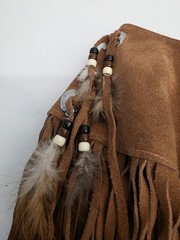 HB Vintage Suede Leather Poncho Fringe Beads Indian Native American One Size
