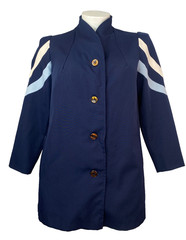 Vintage 1970s navy blue jacket XL plus size long puffed sleeve stripes 1980s