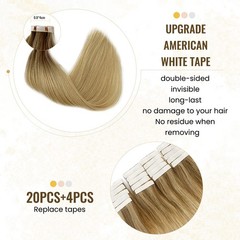 Highlight Tape in Hair Extensions Human Hair for Women,20 Inch Balayage Colored