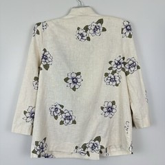 Leslie Fay Blazer Womens 14W Ivory Purple Floral Cotton Pockets Vintage