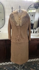 STUNNING Vintage Marissa of California Fox Fur Beige Tan Skirt Suit Set Sz 8-10