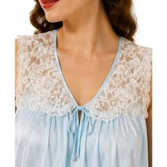 VTG Odette Barsa Blue Nylon Nightgown NWT Sz M Lace Peignoir Bridal Romance