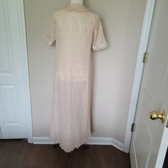 Vtg Odette Barsa Peignoir Robe Pink Floral Lace Victorian Edwardian Ruffle FLAWS