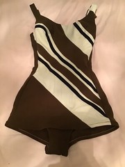 oleg cassini peter pan vintage swimsuit brown black cream 34 bust small