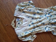 Vtg Yellow/Blue Floral Midi Sun Dress Size 12 1980s Lace Collar Cottagecore