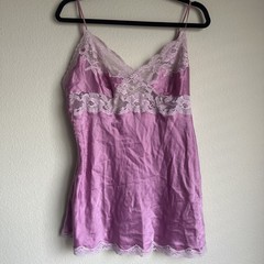 Y2K Victoria’s Secret 100% Silk Slip Dress Pink Lace Chemise L Dainty Fairy