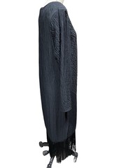 Vintage Barone Black Crinkle Crepe Goth Witchy Fringe Hem Dress Plus Sz 18
