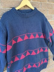 Vintage 90’s Blue & Red Aztec Western Oversized Chunky Knit Pullover Sweater Lg
