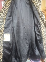 Vtg. 1960’s Sport Town Double Breasted Leopard Faux Fur Coat w/ leather trim ML