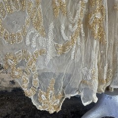 Antique 1920s Dress White Silk Chiffon Yellow Floral Beading Ribbon Gown Vintage