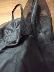 Vtg 70s black nylon lace chiffon trim Full slip dress Size S M ? glam goth READ