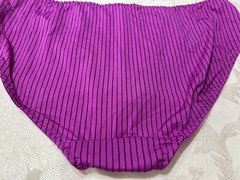 Vtg XOXO 5175-49 Silky Polyester Ribbon Hi-Leg Fuchsia Striped 9/2X Panties