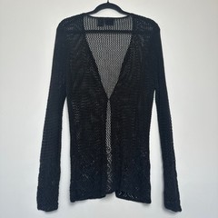 Hillard & Hanson Size L Vtg Women’s Crochet Cardigan Black Ramie/Rayon Blend