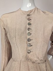 CIVIL WAR 1860’S SEPIA DRESS W OVERSKIRT + CARVED SHELL BUTTONS
