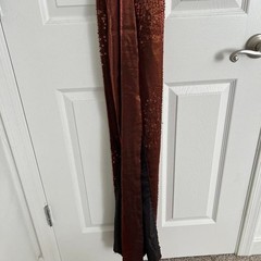 vintage orange metallic beaded evening maxi dress with open back and side slit