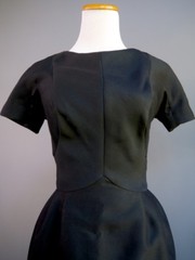 VTG 50s Abe Schrader Black Shantung Silk Cocktail Dress Stunning Design & Cut S