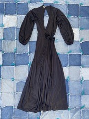 Vintage 70s Miss Dior Black Nylon Wrap Maxi Dress Disco Goth Boho Medium