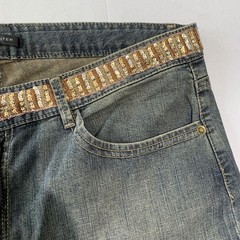 David Meister Womens Vintage Bell Bottom Jeans Size 14 34” Sequined Waist