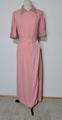Vintage 1930s 40s Pink Rayon Long Robe Dressing Gown Lace Trim Sz S Short Sleeve