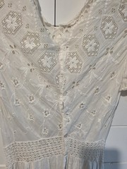 Antique Edwardian White Cotton Lawn Gown Embroidered Eyelet Lace Tea Dress XS