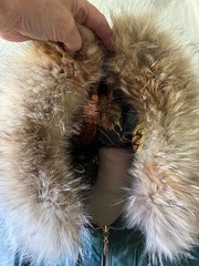 Jacqueline Ferrar Forest Green Leather Parka Coat Women’s Large Coyote Fur Hood