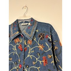 Units Vintage Floral Embroidered Denim Jacket Blue Cotton Boho Artsy Large