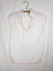 Vtg 60s Nylon Lingerie Top Gold Trim Thin Loop Bow High Collar Pinup S M B36 MCM
