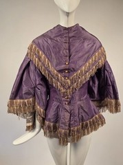 CIVIL WAR 1860’S PURPLE PINSTRIPED SILK TAFFETA BODICE W BELL PAGODA SLEEVES