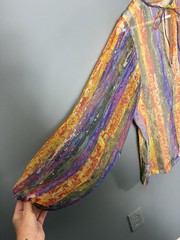 Vintage 70s BONWIT TELLER Womens 14 Rainbow Psychedelic Semi-Sheer Tunic Blouse