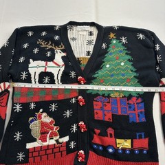 VTG 90s Ugly Christmas Sweater Candy Cane Button Cardigan Size L Santa Xmas Tree