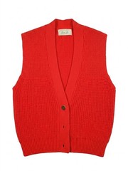 VTG 60s 70s Lana Lee Red Orlon Acrylic Sweater Vest Cardigan ILGWU Union Made S