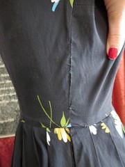 1950s Black Blue Yellow Floral Print Cotton Day Dress by Kay Windsor XS