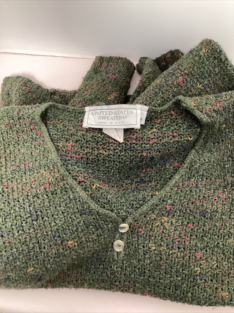 United States Sweaters Made In The USA Green/Multi Colored Oversized Sz M