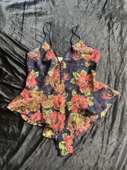 Vtg Victorias Secret Blue Bodysuit Sz Medium Floral Teddy Gold Label 90s